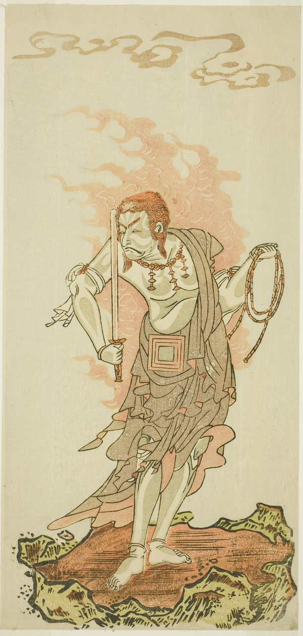 A színész Ichikawa Danjuro V, mint a buddhista Fudo istenség a Fuki Kaete Tsuki mo Yoshiwara című darab első részének utolsó jelenetében. alkotó: Katsukawa Shunsho
