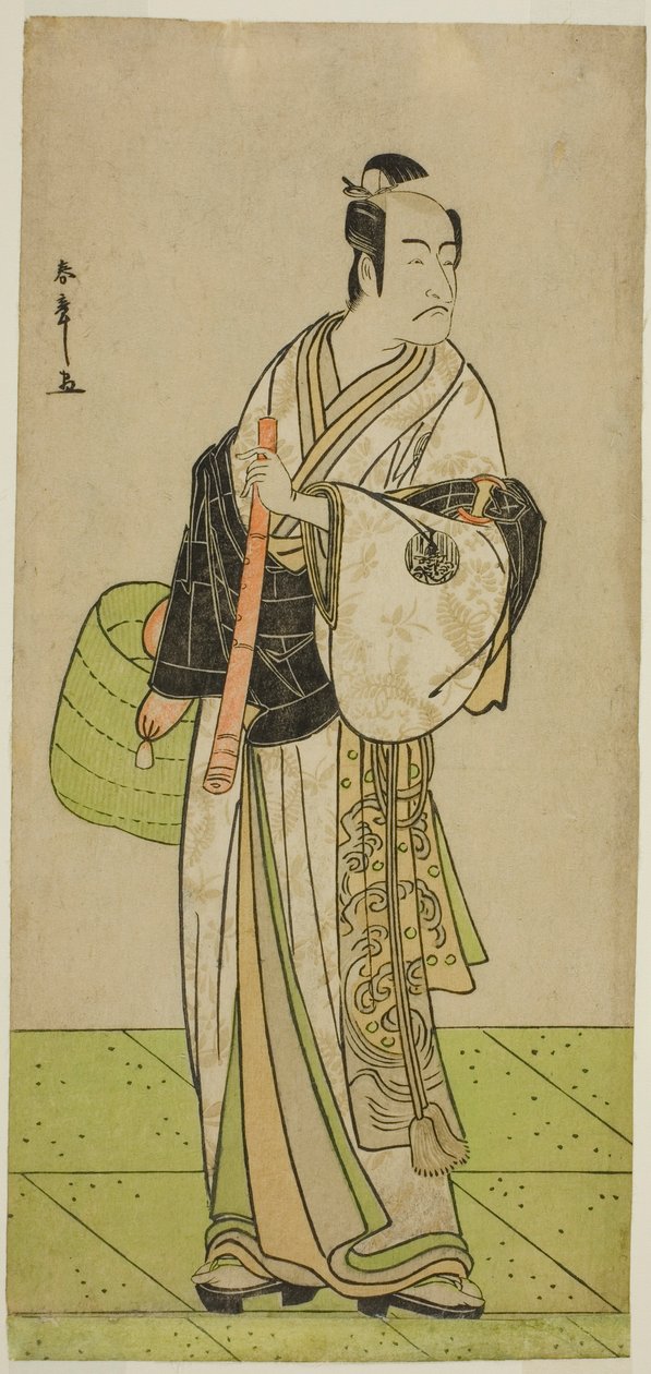 A színész Ichikawa Ebizo mint Kudo Suketsune Komusonak álcázva a Waka Murasaki Edokko Soga című darabban, amelyet az Ichimura Színházban mutattak be az első hónapban, 1792 alkotó: Katsukawa Shunsho