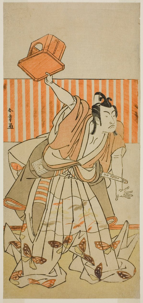 Ichikawa Monnosuke II színész, mint Ageha no Chokichi Soga no Goro Tokimuneként álcázva a Kaido Ichi Yawaragi Soga című darabban, amelyet a Nakamura Színházban mutattak be a harmadik hónapban, 1778 alkotó: Katsukawa Shunsho
