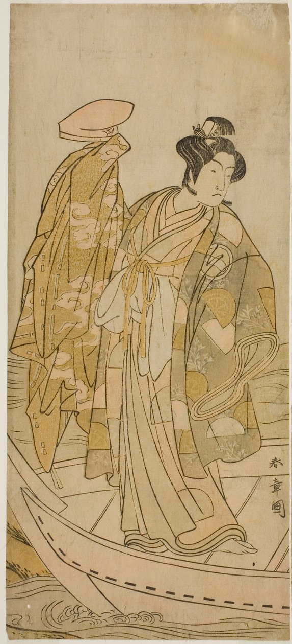 A színész Ichikawa Monnosuke II Minamoto no Yorinobu szerepében a Kikujido Shuen no Iwaya című darabban, a Morita Színházban a tizenegyedik hónapban, 1775 alkotó: Katsukawa Shunsho