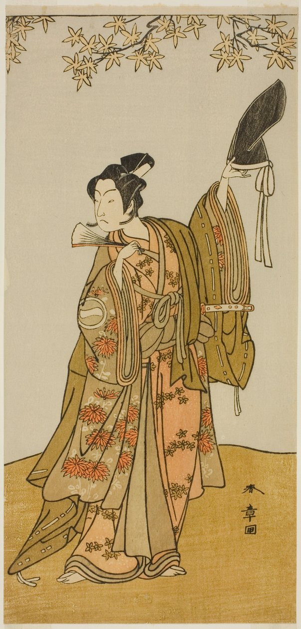 A színész, Ichikawa Monnosuke II Shimokobe Shoji Yukihira szerepében, a Gohiiki Kanjincho (Kedvenc színdarabod Kanjincho [A feliratkozók listája]) című darabban, a Nakamura Színházban a tizenegyedik hónap első napjától, 1773 alkotó: Katsukawa Shunsho
