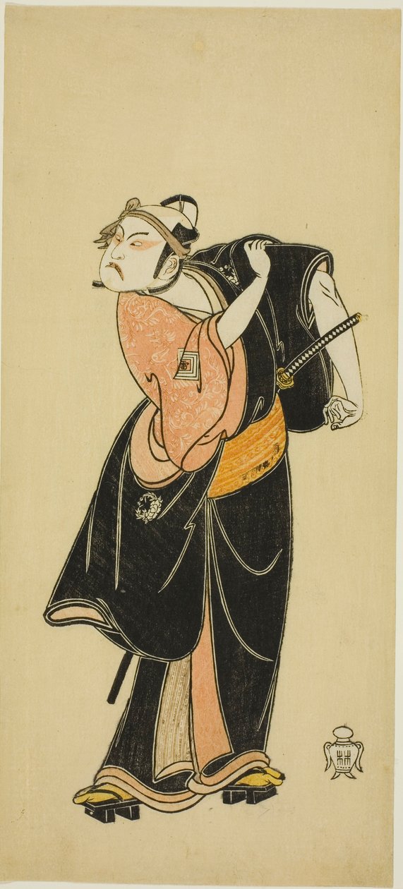 Ichikawa Raizo I. színész Hanakapado no Sukeroku szerepében a Hitokidori Harutsuge Soga című darabban alkotó: Katsukawa Shunsho