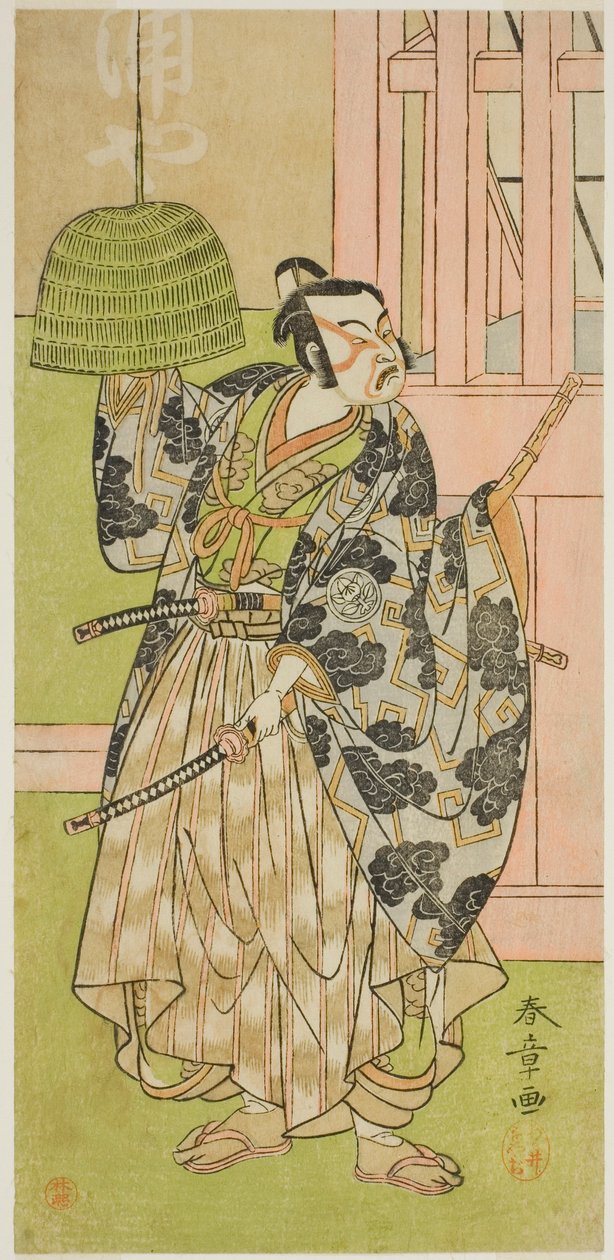 A színész Ichimura Uzaemon IX Fuwa Banzaemon szerepében a Keisei Nagoya Obi című darabban, amelyet az Ichimura Színházban mutattak be a nyolcadik hónapban, 1771 alkotó: Katsukawa Shunsho