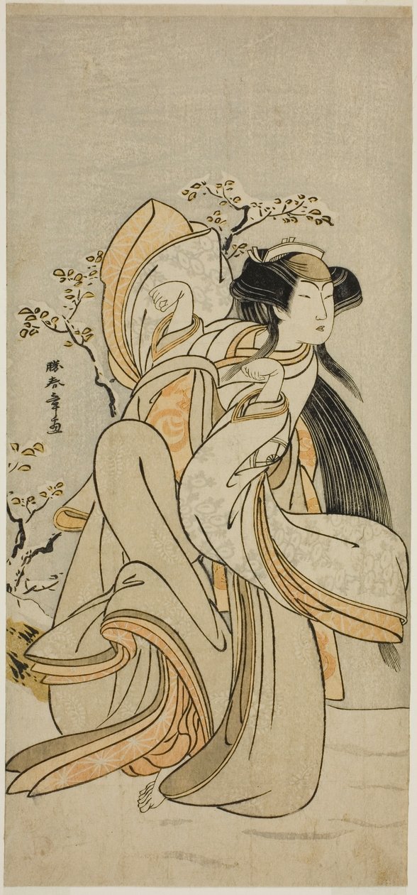 A színész Iwai Hanshiro IV, mint Hakata Kojoro-gitsune a Hikitsurete Yagoe Taiheiki című darabban, a Morita Színházban a tizenegyedik hónapban, 1776 alkotó: Katsukawa Shunsho
