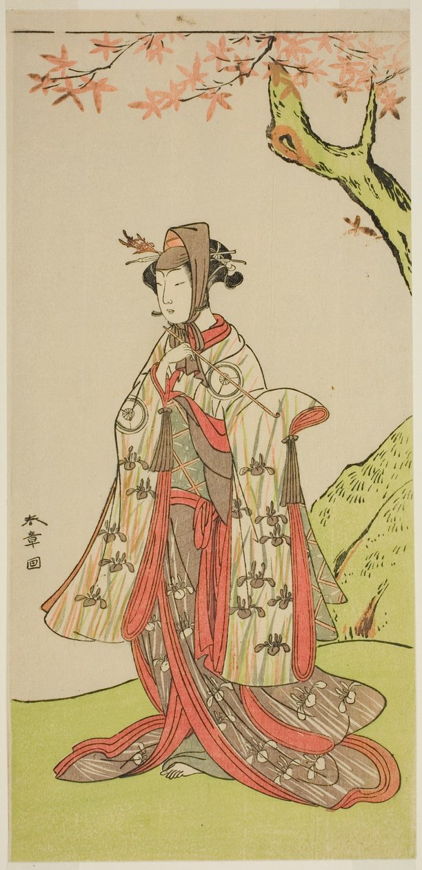 IV. Iwai Hanshiro színész Sakura hercegnőként (Sakura Hime) a Wada Sakamori Eiga Kagami című darabban, amelyet a Nakamura Színházban mutattak be a harmadik hónapban, 1773 alkotó: Katsukawa Shunsho