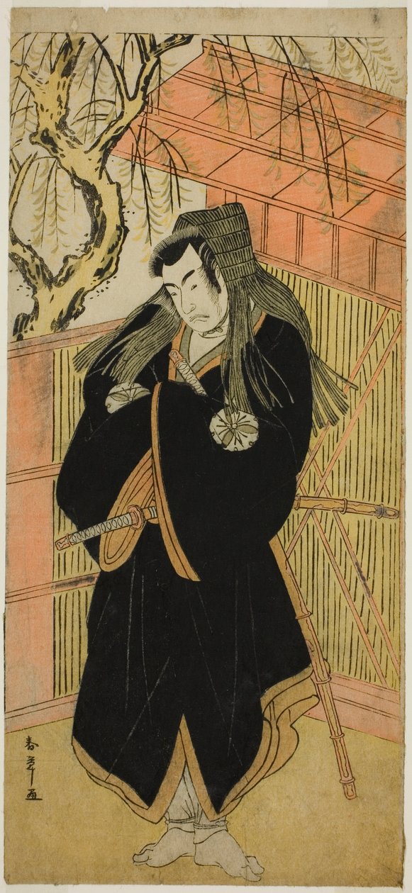A színész Matsumoto Koshiro IV mint Matsuo-maru (?) a Sugawara Denju Tenarai Kagami (?) színdarabban, a Nakamura Színházban (?) a negyedik hónapban, 1779 (?) alkotó: Katsukawa Shunsho