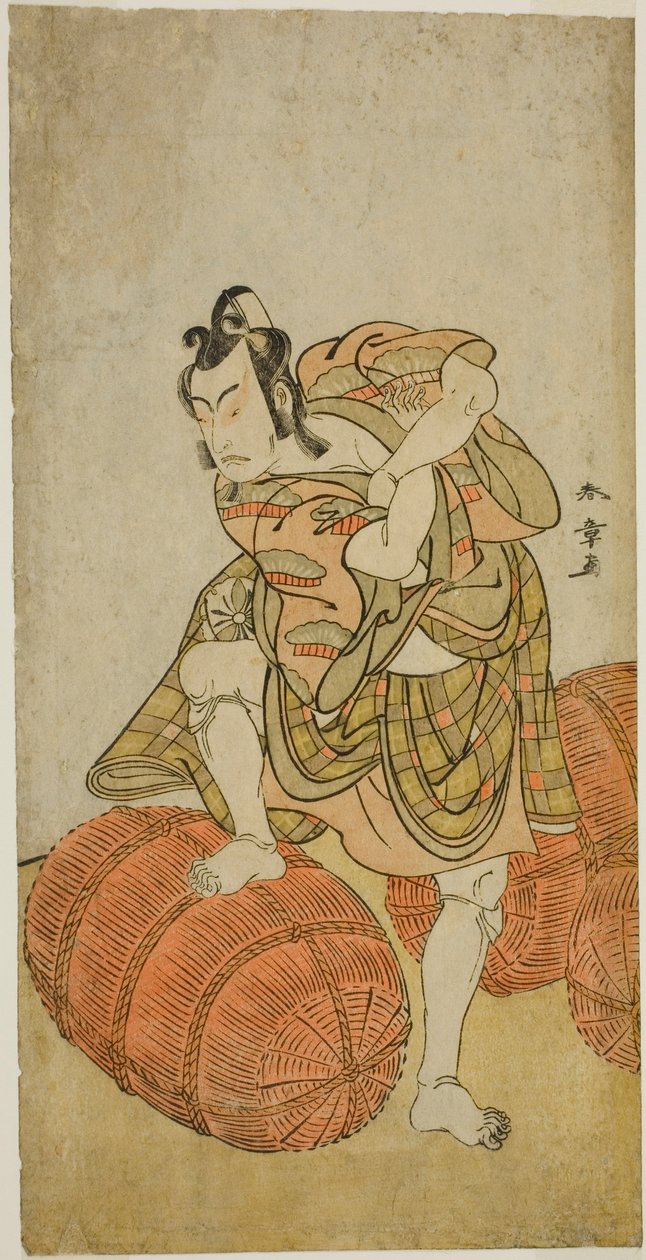 Matsumoto Koshiro IV. Matsuo-maru szerepében a Sugawara Denju Tenarai Kagami című darabban, amelyet a Nakamura Színházban mutattak be a negyedik hónapban, 1779 alkotó: Katsukawa Shunsho