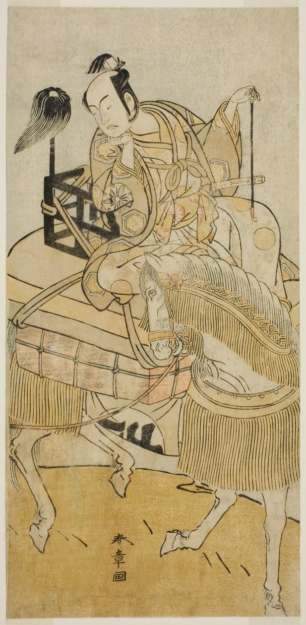 Matsumoto Koshiro IV, mint Ogata no Saburo Matsuura Saemonnak álcázva az Ichi no Tomi Tsuki no Kaomise című darabban, a Morita Színházban a tizenegyedik hónapban, 1774 alkotó: Katsukawa Shunsho