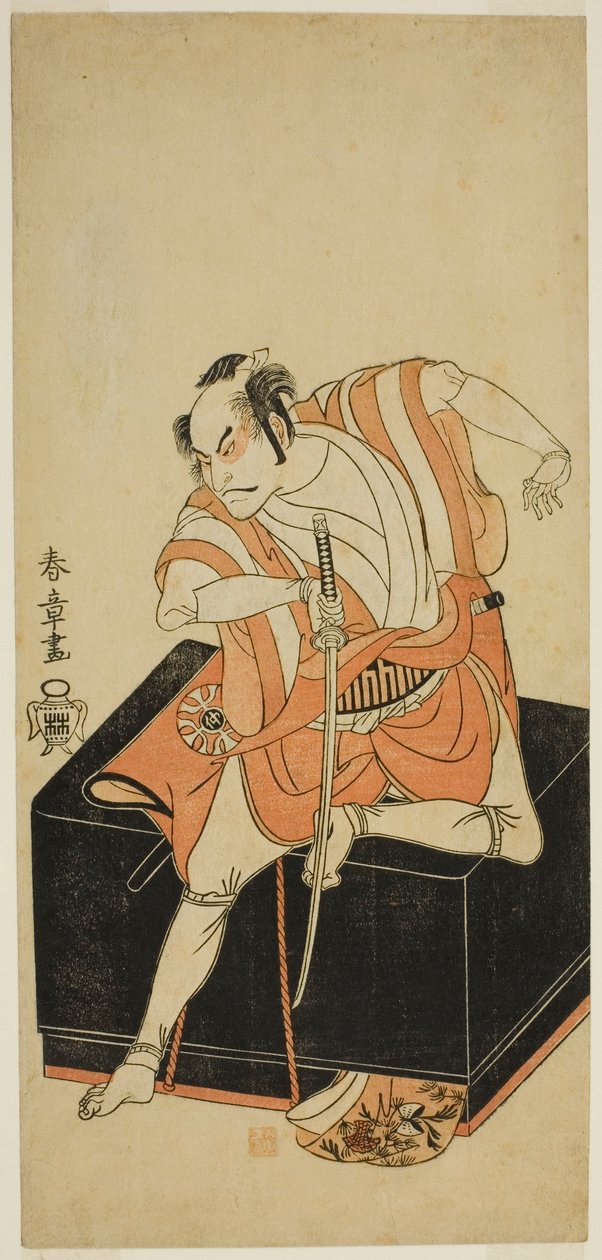 A színész Nakamura Nakazo I, mint Izu no Jiro Kemmaku no Sabuként álcázva az Edo-zakura Sono Omokage című darabban, amelyet a Nakamura Színházban mutattak be az Ötödik hónapban, alkotó: Katsukawa Shunsho
