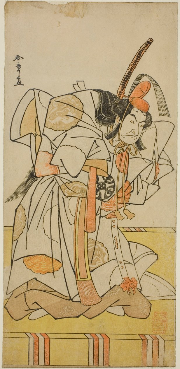 A színész, Nakamura Nakazo I. Takahiro herceg szerepében a Nishiki Tsui no Yumitori című darabban, a Morita Színházban a tizenegyedik hónapban, 1778 alkotó: Katsukawa Shunsho