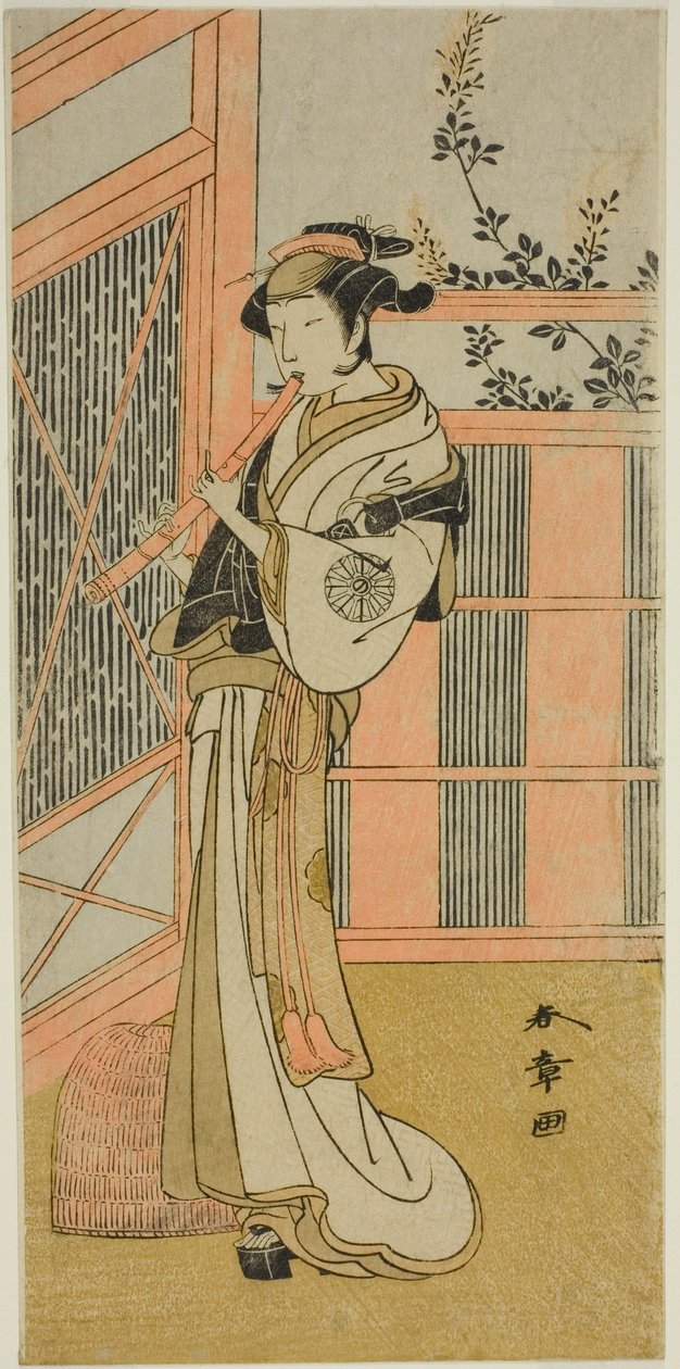 A színész, Nakamura Noshio I, mint Misao Komusonak álcázva a Kosode-gura no Tekubari című darabban, a Morita Színházban a második hónapban, 1772 (?) alkotó: Katsukawa Shunsho