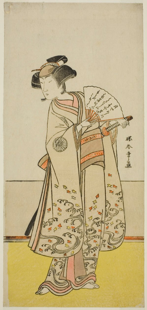 I. Nakamura Noshio színész Oiso no Tora (?) szerepében a Shida Yuzuriha Horai Soga (?) színdarabban, amelyet a Morita Színházban (?) mutattak be az első hónapban, 1775 (?) alkotó: Katsukawa Shunsho