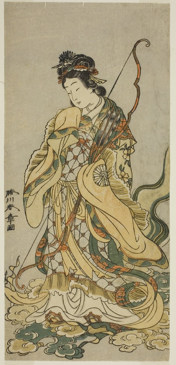 A színész, Nakamura Noshio I, mint Enosima benzait istenei az Onno Aruji Hatsuyuki no Sekai című darabban, a Morita Színházban a tizenegyedik hónapban, 1773 körül (színes fatömbnyomat; hosoban) alkotó: Katsukawa Shunsho