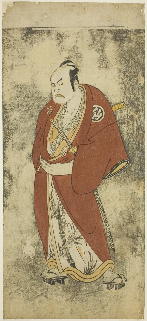 A színész Nakamura Sukegoro II Kaminari Shokuro szerepében a Joruri "Gonin Otoko" (Öt lovagias közember) című filmben, egy felvonásban játszott az Ayatsuri Kabuki Ogiban (A rajongó mestere kabukiban), a Nakamura Színházban a huszadik naptól Hetedik alkotó: Katsukawa Shunsho