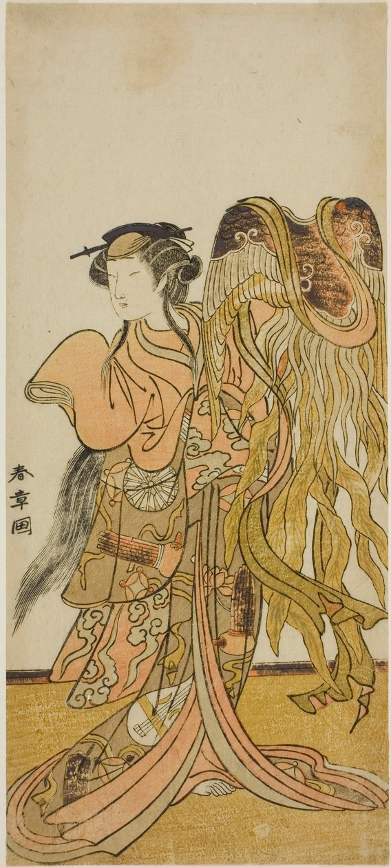 A színész, Nakamura Tomijuro I. Tsuruga udvarhölgyeként a Keisei Tsuki no Miyako című darabban, a Morita Színházban a nyolcadik hónapban, 1775 alkotó: Katsukawa Shunsho