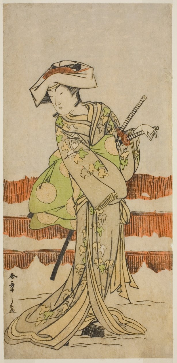 Onoe Kikugoro I. színész Tonase szerepében a Kanadehon Chushin Nagori no Kura című darabban, a Nakamura Színházban a kilencedik hónapban, 1780 alkotó: Katsukawa Shunsho