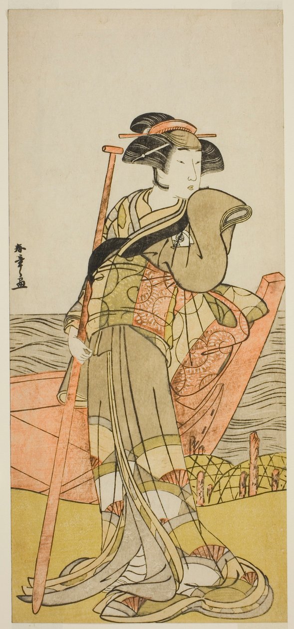 Onoe Matsusuke I színész Akoya szerepében az Edo Meisho Midori Soga című darabban, amelyet a Morita Színházban mutattak be a második hónapban, 1779 alkotó: Katsukawa Shunsho