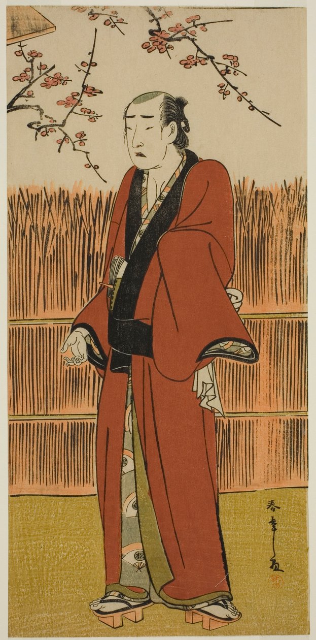 Onoe Matsusuke I Baramon no Kichi szerepében a Hatsumombi Kuruwa Soga című darabban, amelyet a Nakamura Színházban mutattak be az első hónapban, alkotó: Katsukawa Shunsho