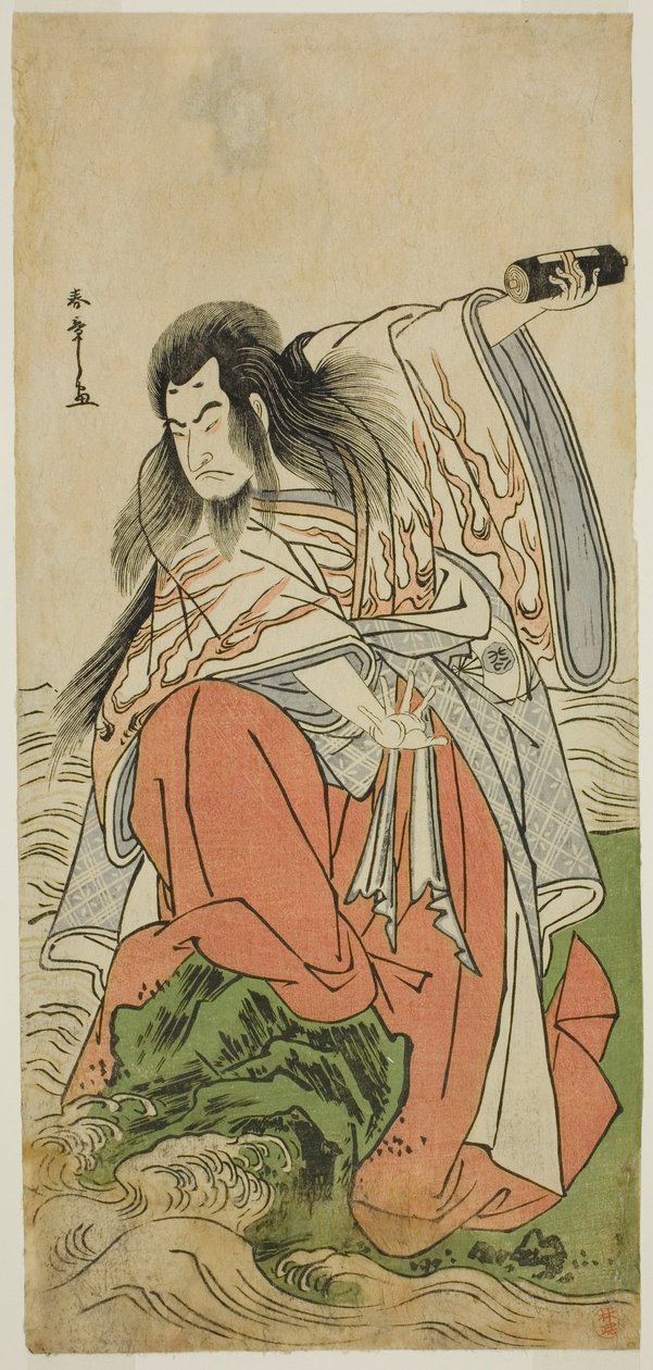 A színész, Onoe Matsusuke I. Sutoku nyugalmazott császár szerepében a Kitekaeru Nishiki no Wakayaka című darabban, a Nakamura Színházban a tizenegyedik hónapban, 1780 alkotó: Katsukawa Shunsho