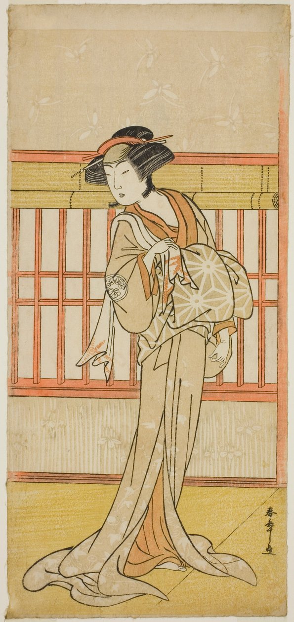 II. Osagawa Tsuneyo színész Miyagino udvarhölgyeként (?) a Go Taiheiki Shiraishi-banashi (?) színdarabban, amelyet a Morita Színházban mutattak be a negyedik hónapban, 1780 (?) alkotó: Katsukawa Shunsho