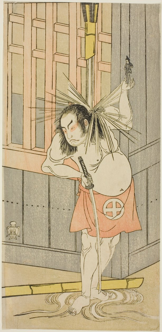 A színész Otani Hiroji III, valószínűleg mint Akaneya Hanshichi a Fuji no Yuki Kaikei Soga (Hó a Fuji hegyen: A Soga Vendetta) című darabban, az Ichimura Színházban az első hónap tizenötödik napjától, 1770 alkotó: Katsukawa Shunsho
