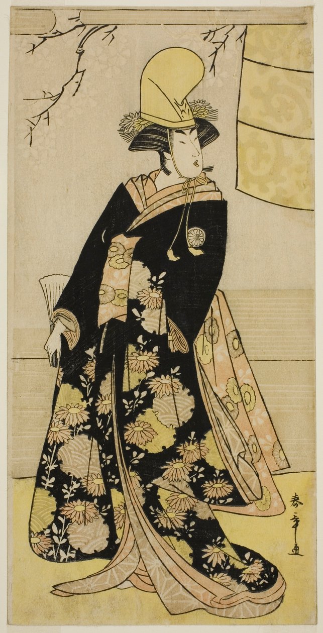 A színész Segawa Kikunojo III Shirabyoshi táncosként a Musume Dojo-jiben az Edo no Hana Mimasu Soga című darabban, a Nakamura Színházban a negyedik hónapban, 1783 alkotó: Katsukawa Shunsho