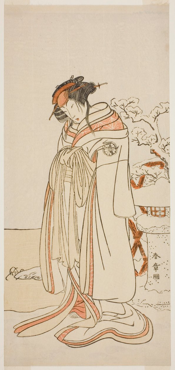 A színész Segawa Kikunojo III mint Kisewata udvarhölgy (Tagasode) (?) a Hana-zumo Genji Hiiki (?) színdarabban, a Nakamura Színházban (?) a tizenegyedik hónapban, 1775 (?) alkotó: Katsukawa Shunsho