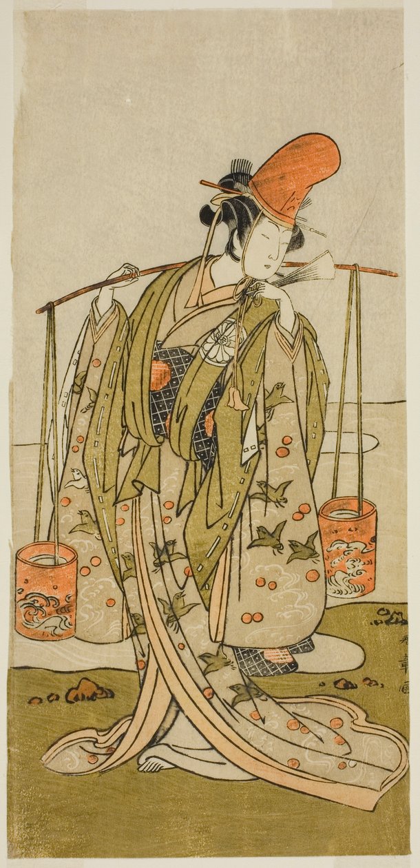 A színész Segawa Kitsuji III Murasame szerepében a Gohiiki Kanjincho című darabban, a Nakamura Színházban a tizenegyedik hónapban, 1773 alkotó: Katsukawa Shunsho