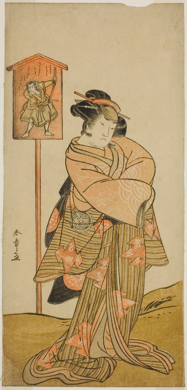 Yamashita Kinsaku II Lady Manko (Manko Gozen) (?) szerepében a Hatsumombi Kuruwa Soga (?) című darabban, amelyet a Nakamura Színházban (?) mutattak be az első hónapban, 1780 (?) alkotó: Katsukawa Shunsho