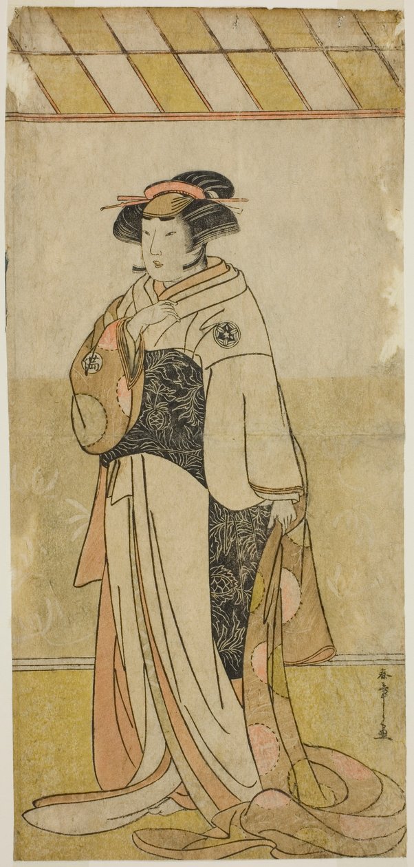Yamashita Kinsaku II Lady Manko (Manko Gozen) szerepében a Hatsumombi Kuruwa Soga című darabban, amelyet a Nakamura Színházban mutattak be az első hónapban, alkotó: Katsukawa Shunsho