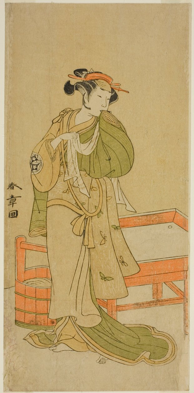 Yamashita Kinsaku II színész Moshio szerepében az Izu-goyomi Shibai no Ganjitsu című darabban, a Morita Színházban a tizenegyedik hónapban, 1772 alkotó: Katsukawa Shunsho