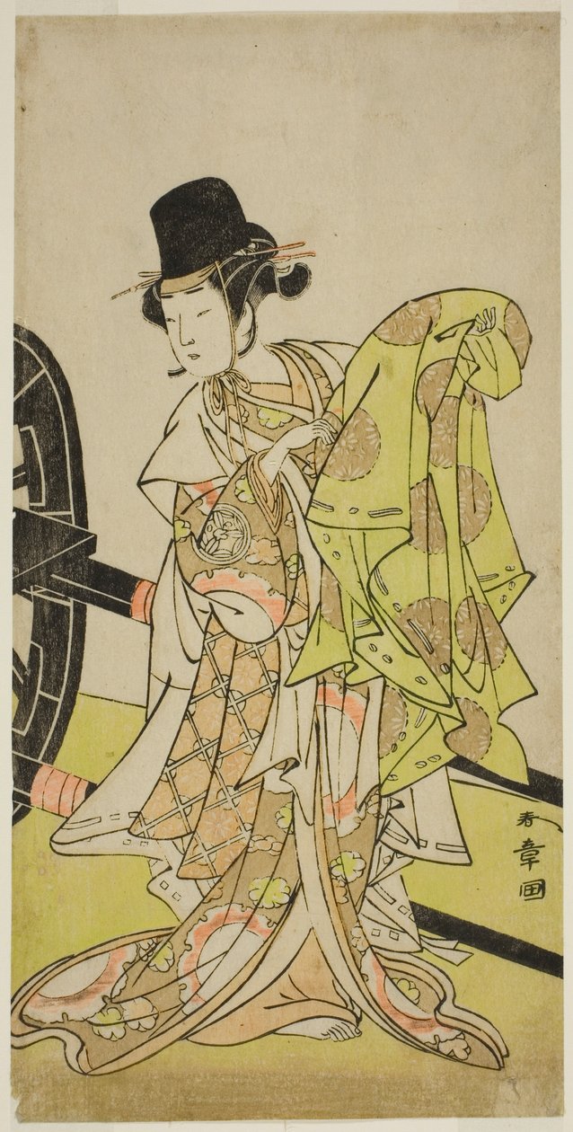 A színész Yamashita Kinsaku II, mint Tsukimasu, mint Sakura-maru, a Miya-bashira Iwao no Butai című darabban, a Morita Színházban a hetedik hónapban, 1773 alkotó: Katsukawa Shunsho