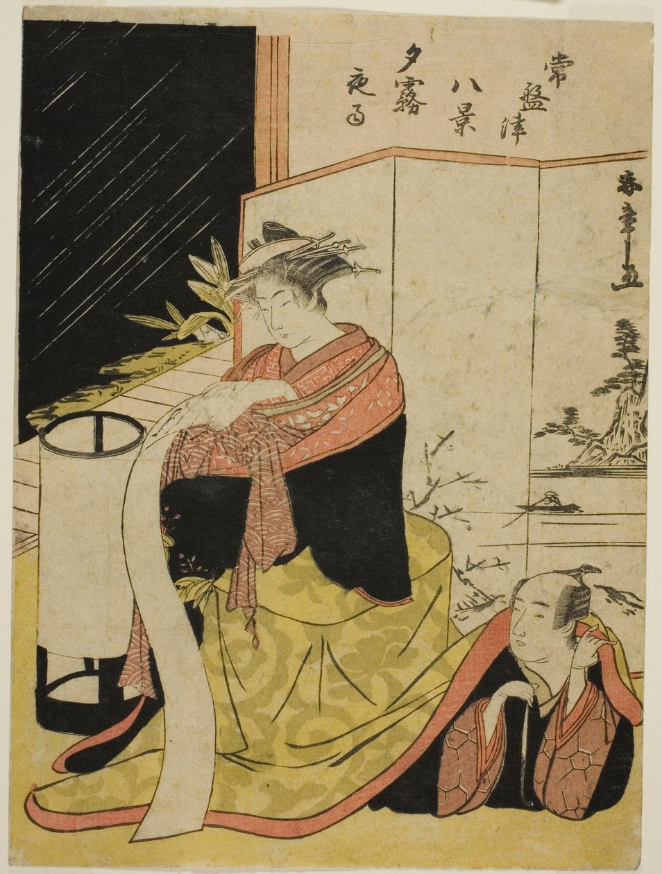 Yugiri udvarhölgy és szeretője, Fujiya Izaemon, a "Tokiwazu Hakkei" sorozatból alkotó: Katsukawa Shunsho