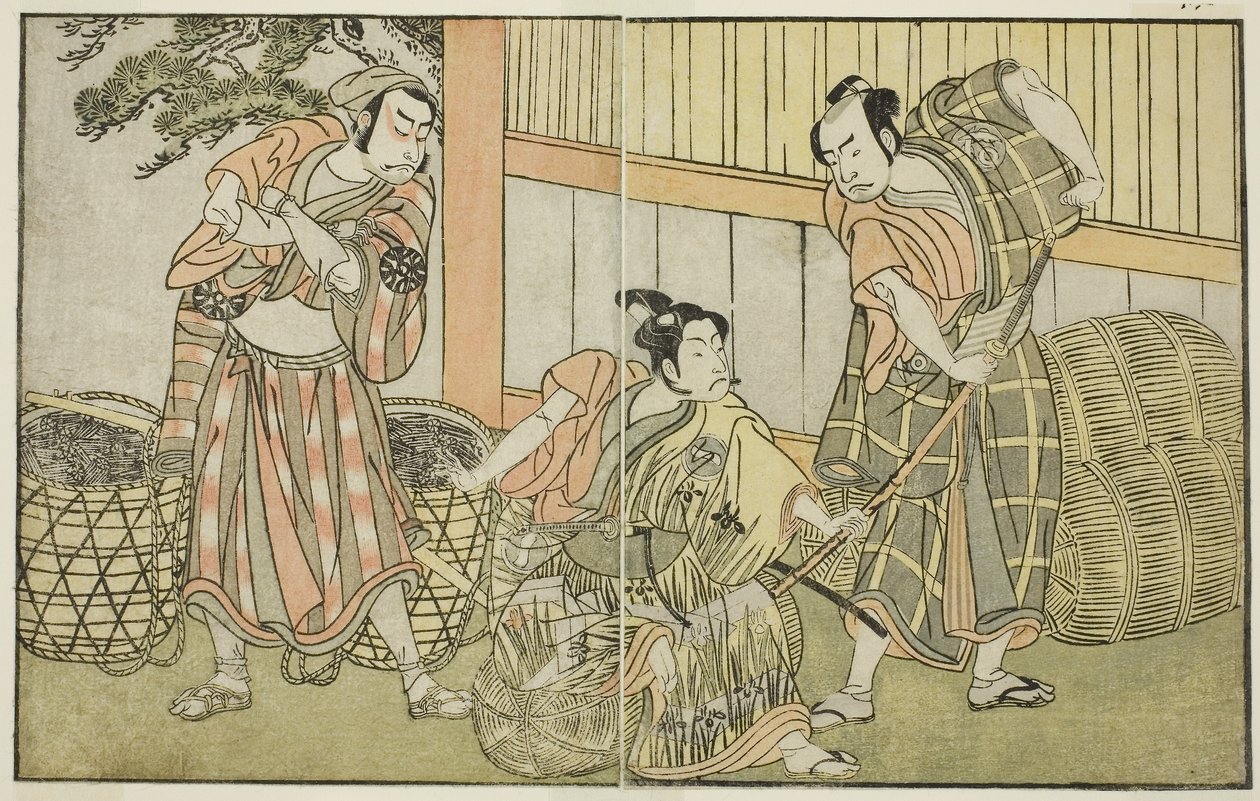 A Kuni no Hana Ono no Itsumoji című darab, amelyet a Nakamura Színházban adtak elő a tizenegyedik hónapban, 1772 körül (fametszet) (fakopiarajz) alkotó: Katsukawa Shunsho
