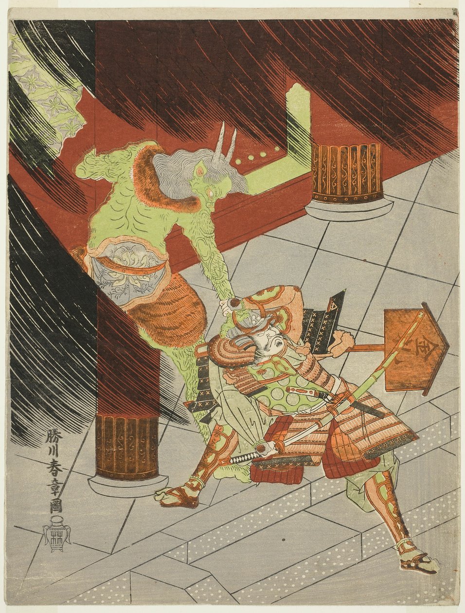 A Warrior Watanabe no Tsuna Harc a démonnal Rashomonban alkotó: Katsukawa Shunsho