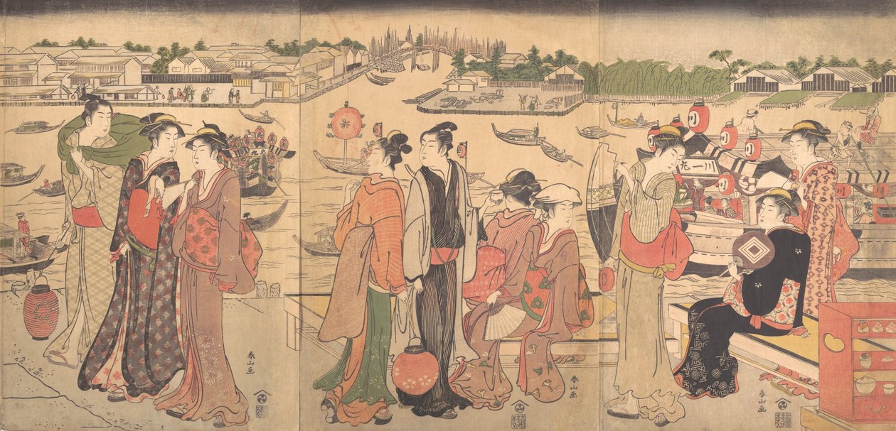 Fesztivál a Sumida folyó mellett, 18. század vége. alkotó: Katsukawa Shunzan