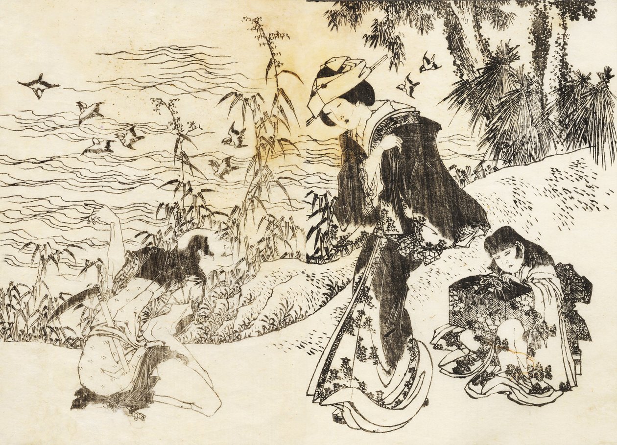 Egy menyasszony úton van a szobalányával alkotó: Katsushika Hokusai
