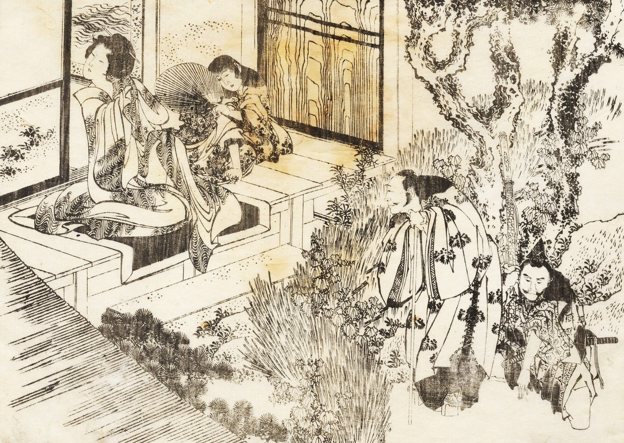 Egy férfi egy gyönyörű nőt néz alkotó: Katsushika Hokusai