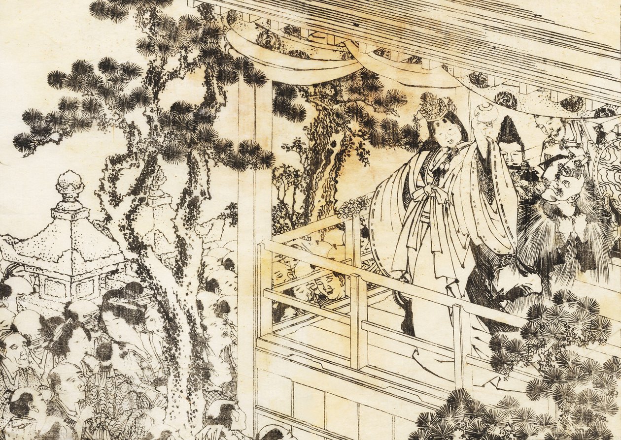 Egy sintó szentélytánc jelenete alkotó: Katsushika Hokusai