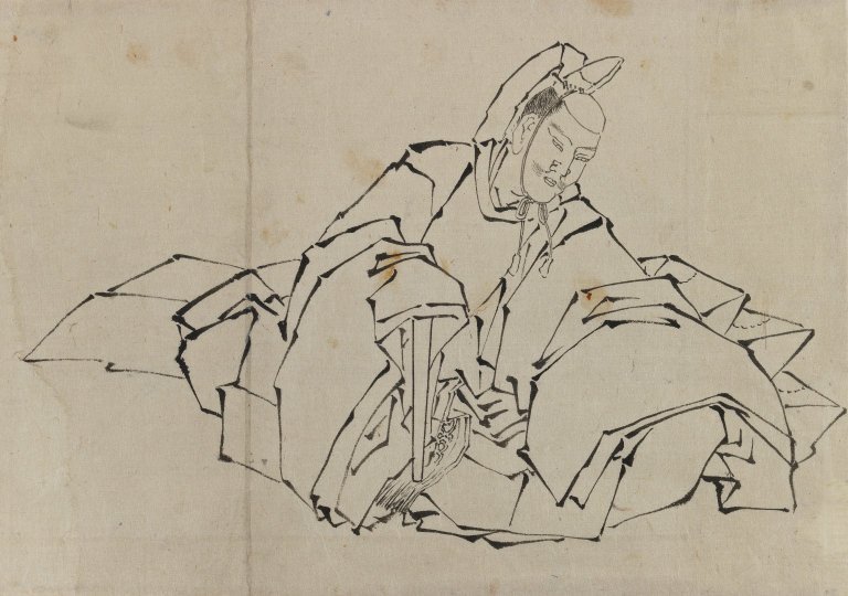 Rajz ülő nemesúrból, jelmezben alkotó: Katsushika Hokusai
