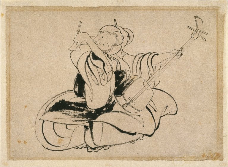 Ülő nő Shamisennal alkotó: Katsushika Hokusai