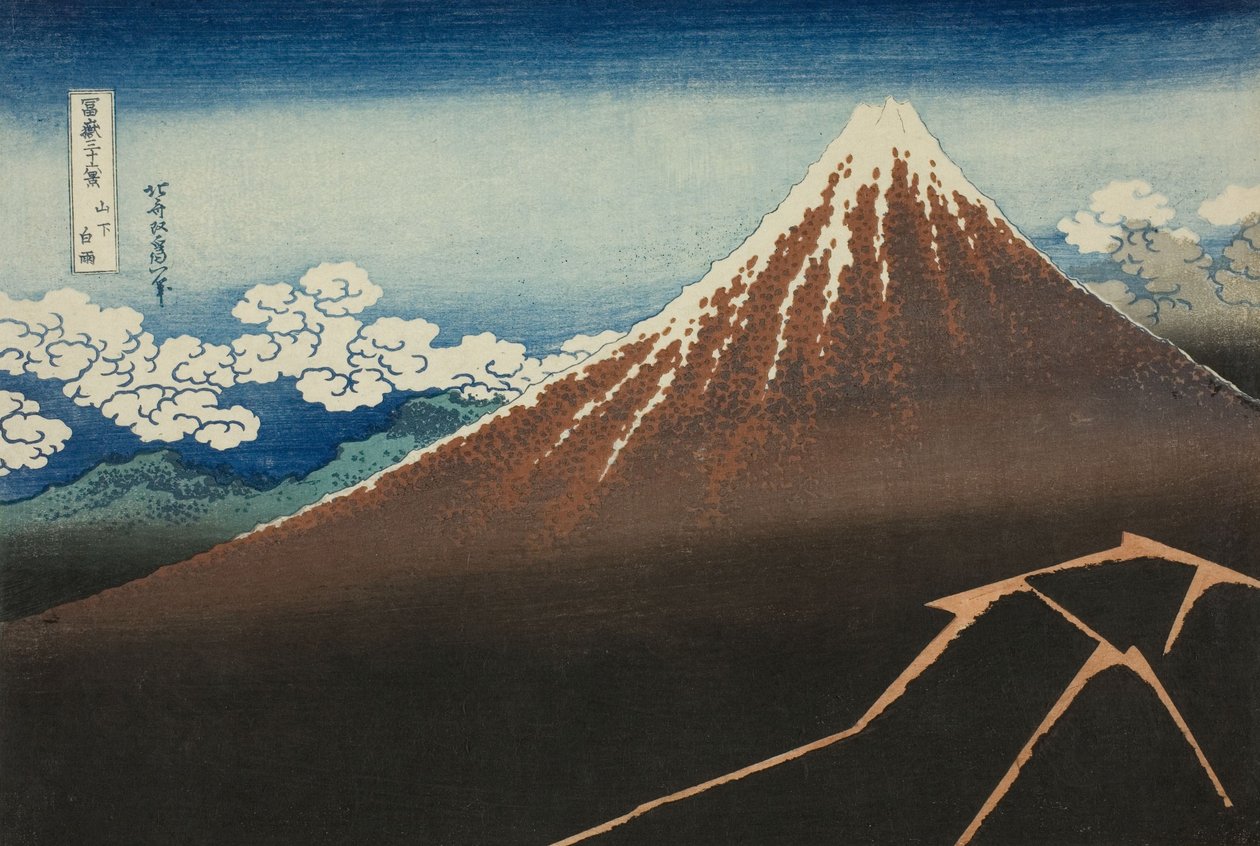 Zuhany a csúcs alatt (Sanka hakuu), a Fuji-hegy harminchat nézete sorozatból (Fugaku sanjur ... alkotó: Katsushika Hokusai