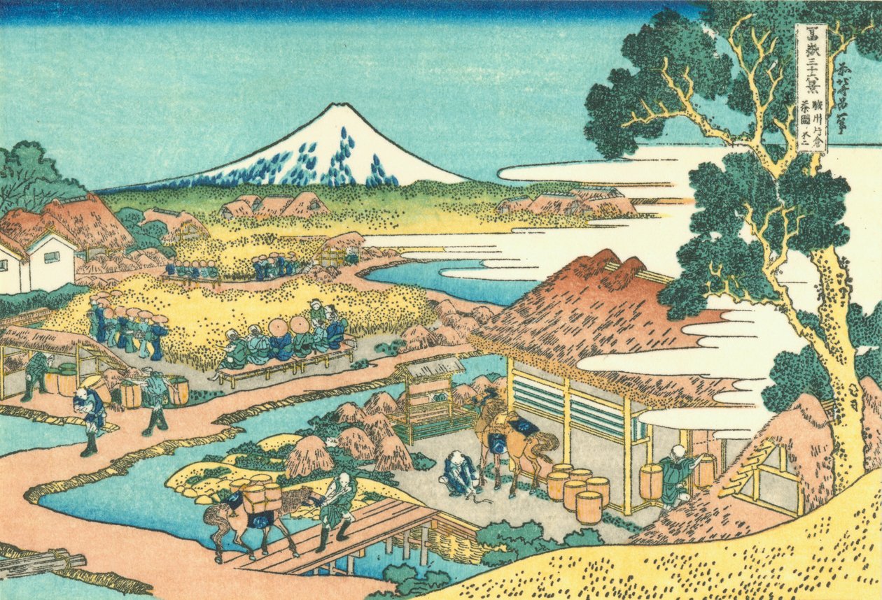 A Fuji a katugarai teaültetvényről látható Suruga tartományban alkotó: Katsushika Hokusai