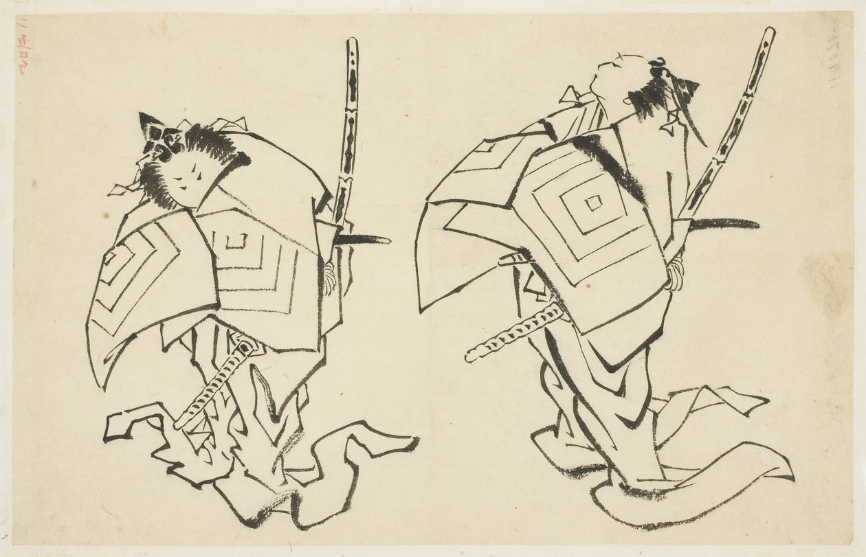 Danjuro V vagy VI, Kabuki színész, Arigotóban Szerep (két tanulmány), 1815-1849 körül (tinta papíron) alkotó: Katsushika (school of) Hokusai
