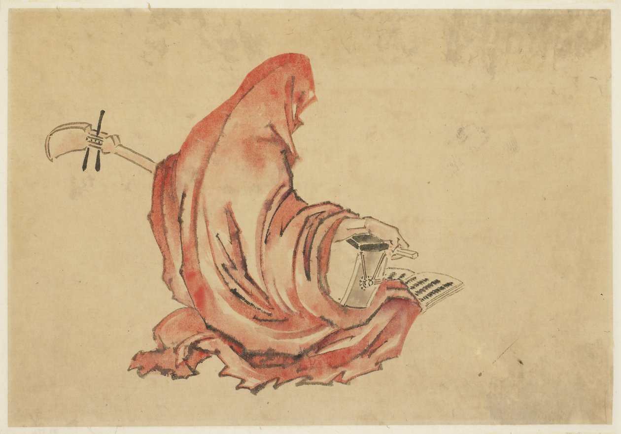 Daruma Shamisenen játszik, 1815-1849 körül (tinta és szín a papíron) alkotó: Katsushika (school of) Hokusai