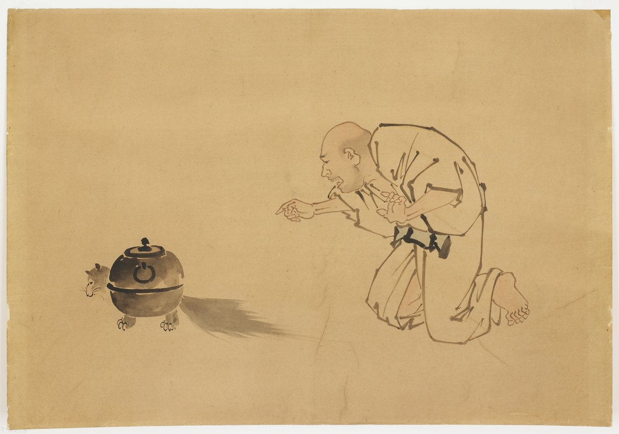 Illusztráció a "Tanuki Teakettle"-hez, 1850 körül (tinta és színes papíron) alkotó: Katsushika (school of) Hokusai