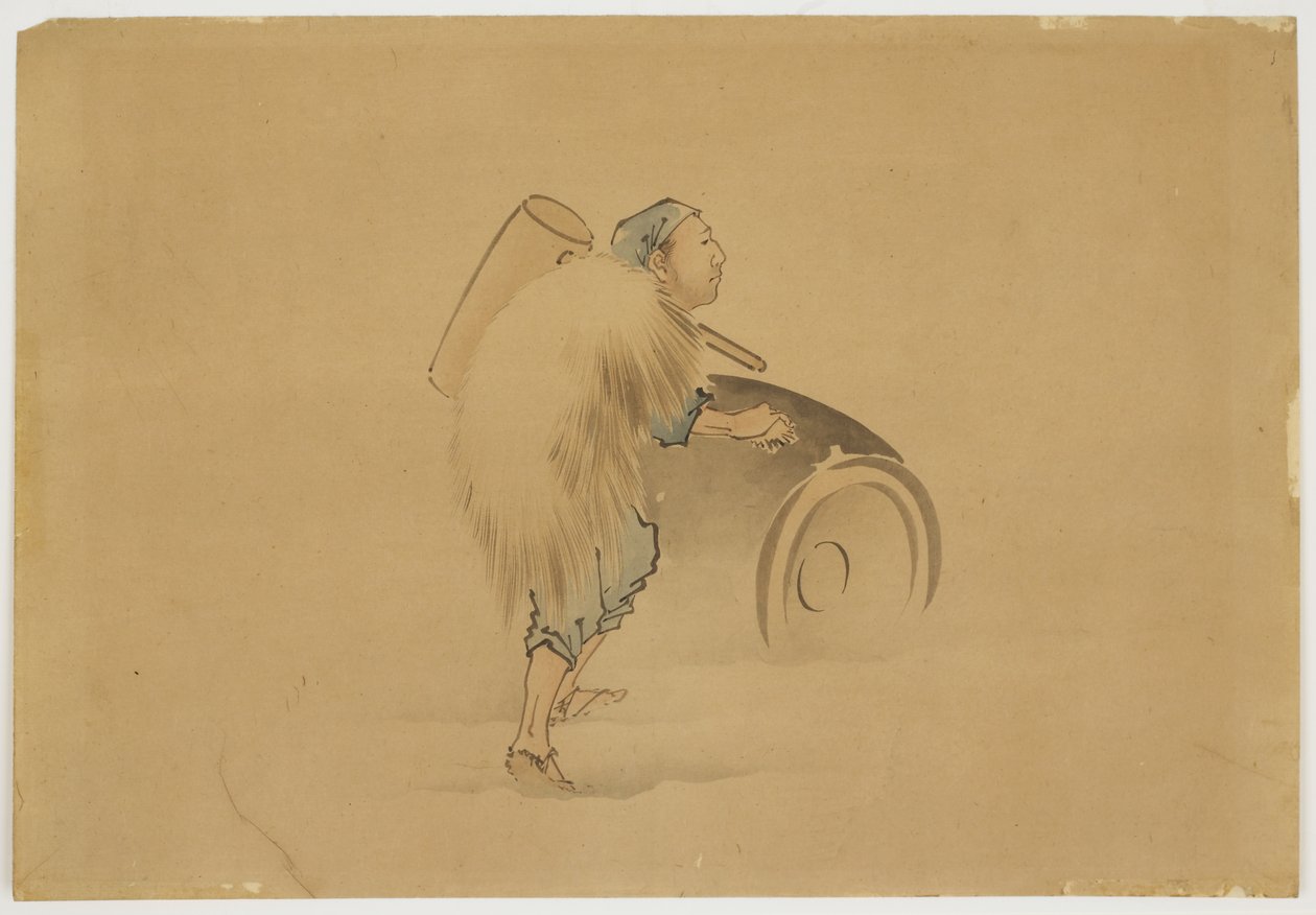 Férfi kalapács gördülő hordóval, 1850 körül (tinta és színes papíron) alkotó: Katsushika (school of) Hokusai