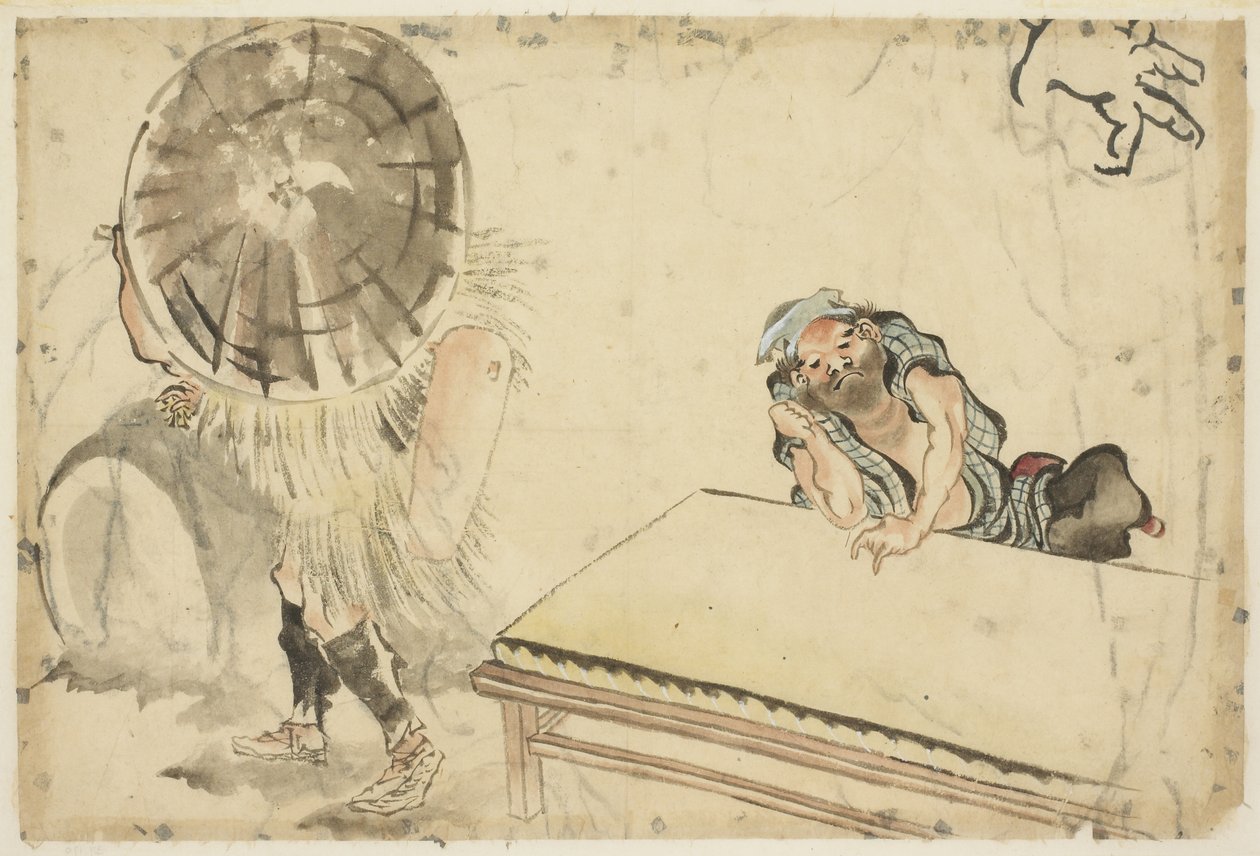 Mochi Maker és egy Tatami Maker (kettő vázlatok), 1815-1849 körül (tinta és szín a papíron) alkotó: Katsushika (school of) Hokusai