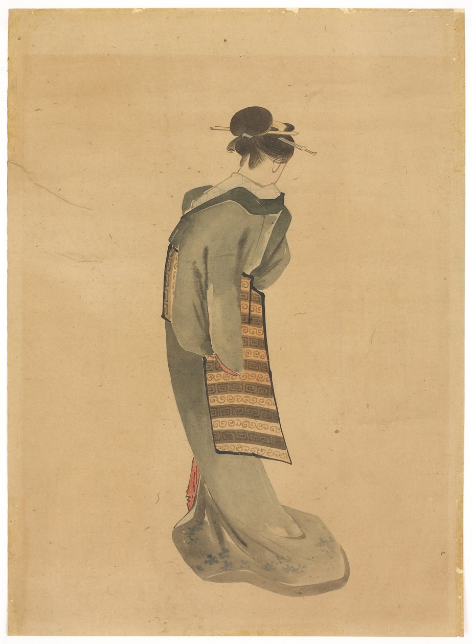 Álló szépség (hátulnézet), 1850 körül (tinta és színes papíron) alkotó: Katsushika (school of) Hokusai