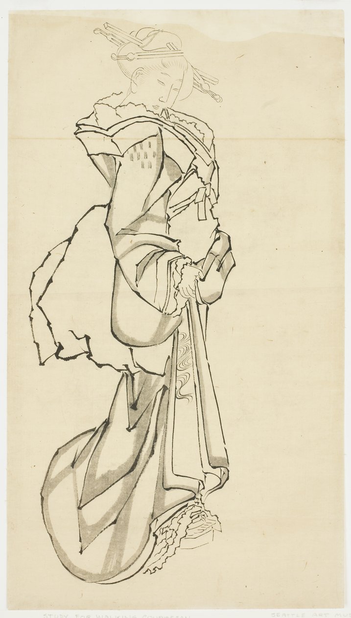 Sétáló kurtizán (tanulmány), 1815-1849 körül (tinta papíron alkotó: Katsushika (school of) Hokusai